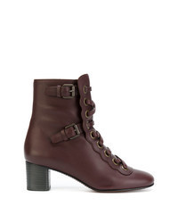Dark Purple Leather Lace-up Ankle Boots