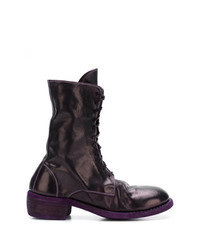 Dark Purple Leather Lace-up Flat Boots