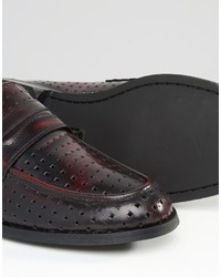 Asos Brand Perforated Loafers In Burgundy Leather