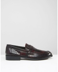 Asos Brand Perforated Loafers In Burgundy Leather