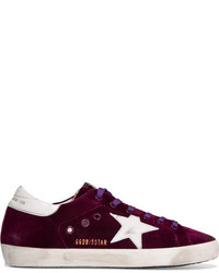 Golden Goose Deluxe Brand Super Star Velvet And Distressed Leather Sneakers Burgundy