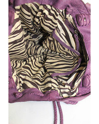 Linea Pelle Medium Purple Leather Whipstitch Contrast Tote Handbag