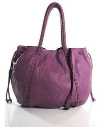 Linea Pelle Medium Purple Leather Whipstitch Contrast Tote Handbag