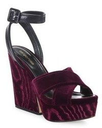 Dark Purple Leather Wedge Sandals