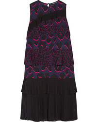 Markus Lupfer Tiered Ruffled Leopard Print Silk Georgette Dress Purple