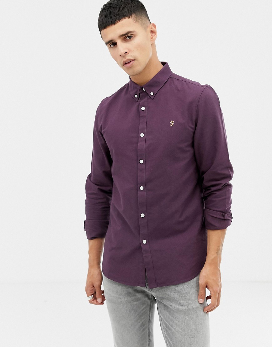 Seasickness Perennial Desolate Farah Brewer Slim Fit Oxford Shirt In Purple, $46 | Asos | Lookastic