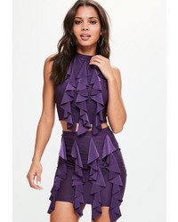 Missguided Purple Frilled Front Mini Skirt