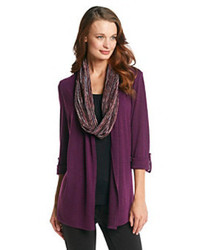 Notations Solid Layered Look Cardigan With Removable Scarf