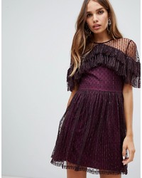 Dolly & Delicious Dotty Tulle Mesh Mini Prom Dress In Berry