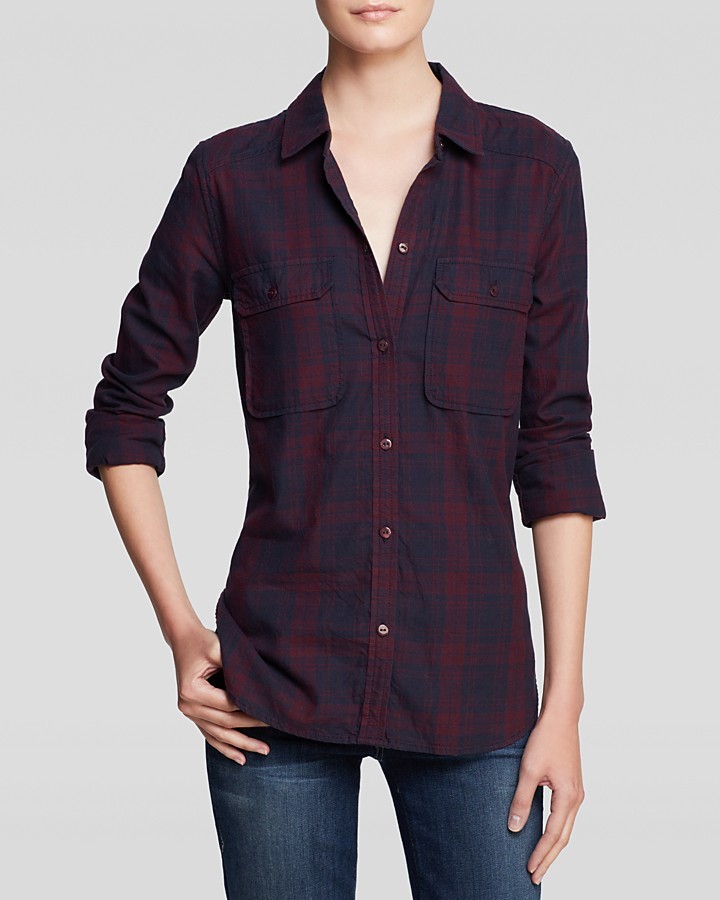 maroon denim shirt