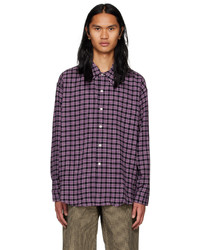 Dark Purple Plaid Seersucker Long Sleeve Shirt
