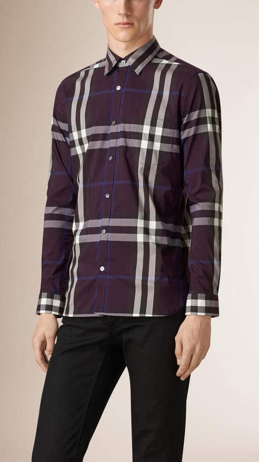Burberry Check Stretch Cotton Shirt, $325 | Burberry | Lookastic