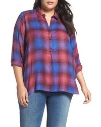 Lucky Brand Plus Size Embroidered Plaid Shirt