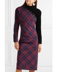 Marc Jacobs Embellished Tartan Wool And Velvet Midi Dress