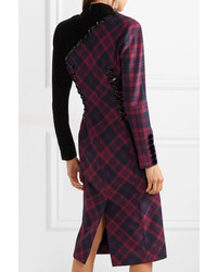 Marc Jacobs Embellished Tartan Wool And Velvet Midi Dress