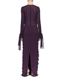 Tom Ford Long Sleeve Pleated Chiffon Gown