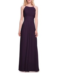Levkoff Low Back Pleated Chiffon Gown