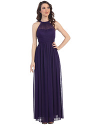 Unique Vintage Purple Sheer Halter Chiffon Sleeveless Gown