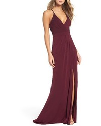 La Femme Studded Pleated Gown