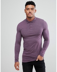 ASOS DESIGN Longline Muscle Fit Long Sleeve Jersey Polo In Purple
