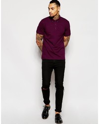 Asos Brand Textured Polo In Burgundy