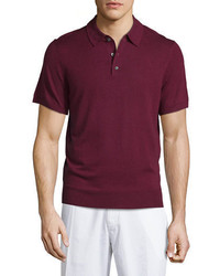Neiman Marcus Short Sleeve Cashmere Silk Polo Shirt