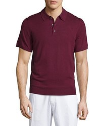 Neiman Marcus Short Sleeve Cashmere Silk Polo Shirt Wine