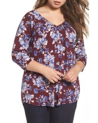 Lucky Brand Plus Size Floral Print Pintuck Top