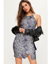 Missguided Purple Printed 90s Neck Bodycon Dress