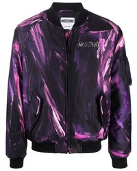 Dark Purple Print Bomber Jacket
