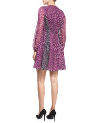 Diane von Furstenberg Ivetta Long Sleeve Printed Chiffon Dress Pirouette Dot