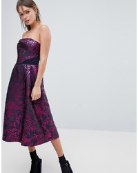 Dark Purple Print Fit and Flare Dress