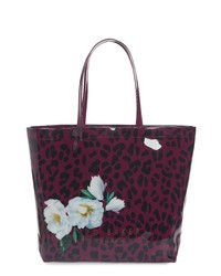 Dark Purple Print Leather Tote Bag