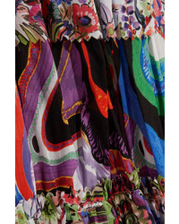 Roberto Cavalli Tiered Printed Cotton Voile Maxi Skirt Purple