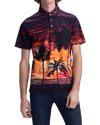 Bugatchi Tropical Print Cotton Polo In Lava At Nordstrom