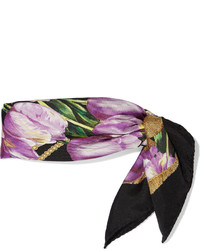 Dolce & Gabbana Tulip Print Silk Scarf Purple