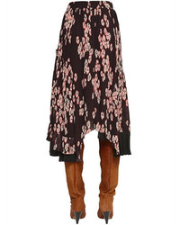 Isabel Marant Floral Printed Plisse Silk Skirt
