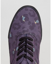 Asos Lace Up Sneakers In Purple Leopard Print