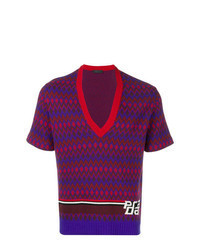 Dark Purple Print V-neck Sweater