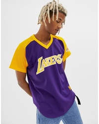 Mitchell & Ness La Lakers Mesh V Neck T Shirt In Purple