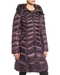 Tahari Emma Quilted Down Feather Coat With Faux Fur Trim