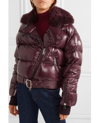 Moncler Shearling Trimmed Quilted Patent Shell Down Jacket