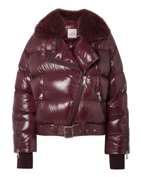 Moncler Shearling Trimmed Quilted Patent Shell Down Jacket