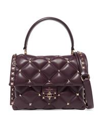 Dark Purple Quilted Leather Satchel Bag