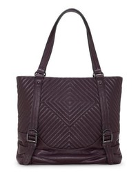Dark Purple Quilted Leather Tote Bag