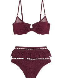 Zimmermann Good Times Ruffled Broderie Anglaise And Point Desprit Triangle Bikini Burgundy