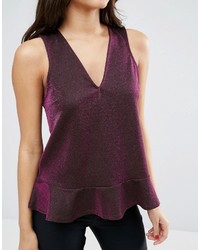 Asos Top In Sparkle With Ruffle Hem