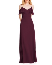 Dark Purple Ruffle Chiffon Evening Dress
