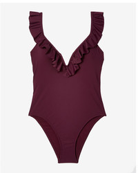 Express Ruffle V Wire One Piece Swimsuit