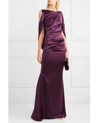 Talbot Runhof Cold Shoulder Cape Effect Ruched Satin Gown